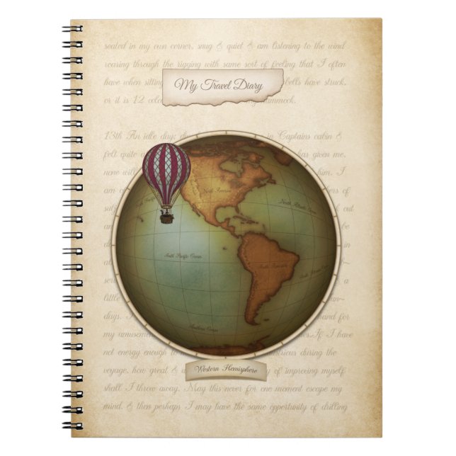 Personalised Neo-Victorian Map Journal Travel Log (Front)