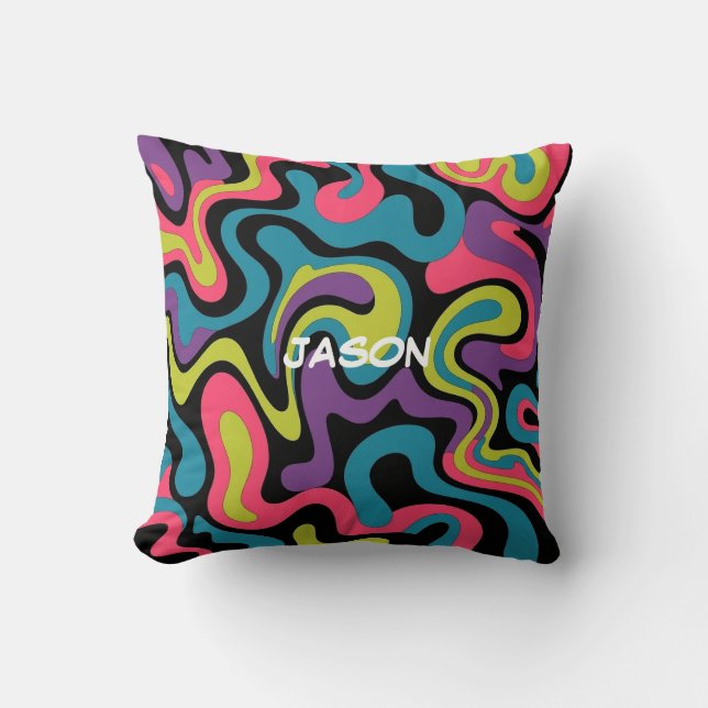 Personalised Neon Abstract Pattern — Retro Design Cushion (Front)