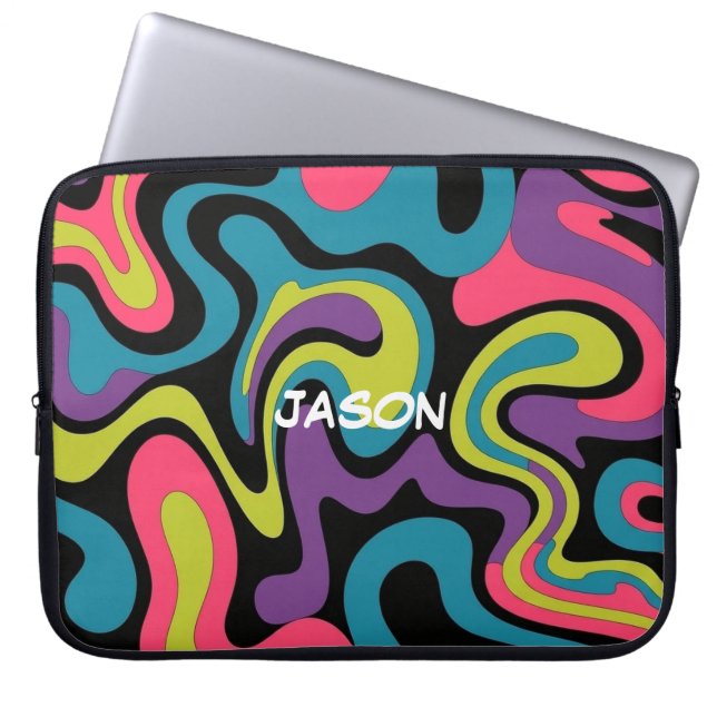 Personalised Neon Abstract Pattern — Retro Design Laptop Sleeve (Front)