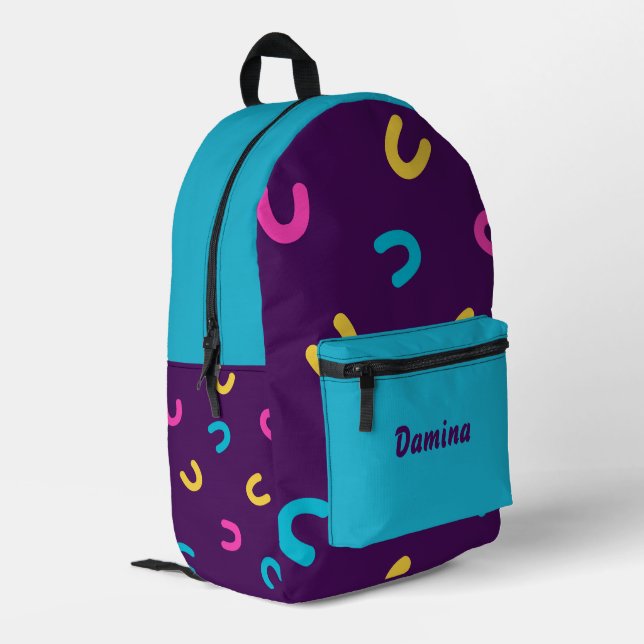 Personalised Neon/Azure Fun Pattern Printed Backpack (Back Corner Left)