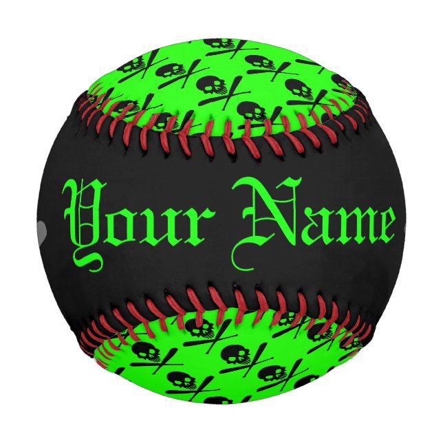 Personalised Neon Baseball Skull and Crossed Bats (Front)