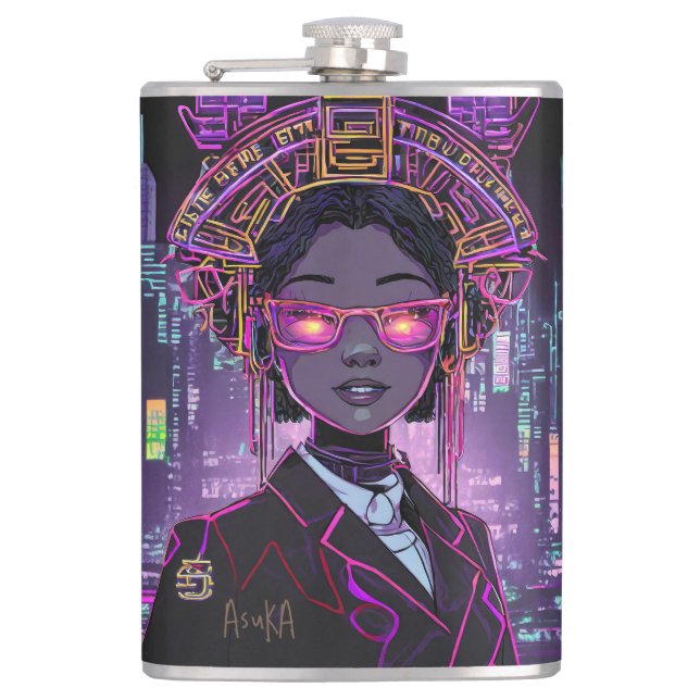 Personalised Neon Future Cyberpunk ID1028 Hip Flask (Front)