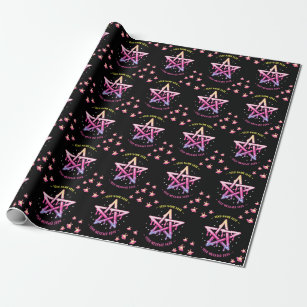 Personalised Neon Goth Dripping Pentagram and UFO Wrapping Paper