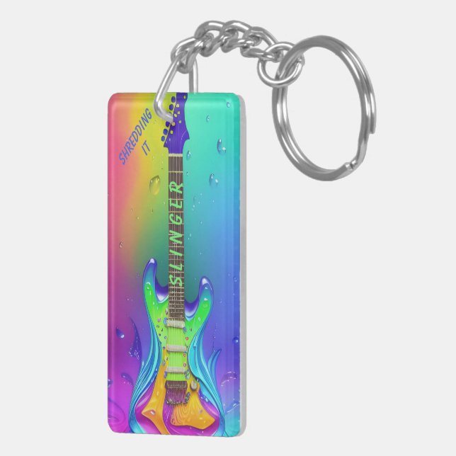 Personalised Neon Guitar Music Lover Key Ring (Back Right)
