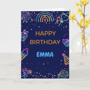 Personalised Neon Happy Birthday Card