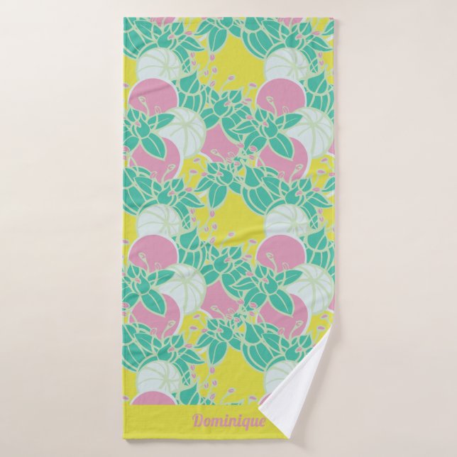 Personalised Neon Modern Bud & Flower Pattern Bath Towel (Bath Towel)