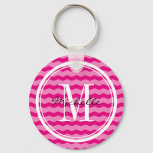 Personalised neon pink chevron monogram key chain