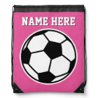 Personalised neon pink girls soccer drawstring bag