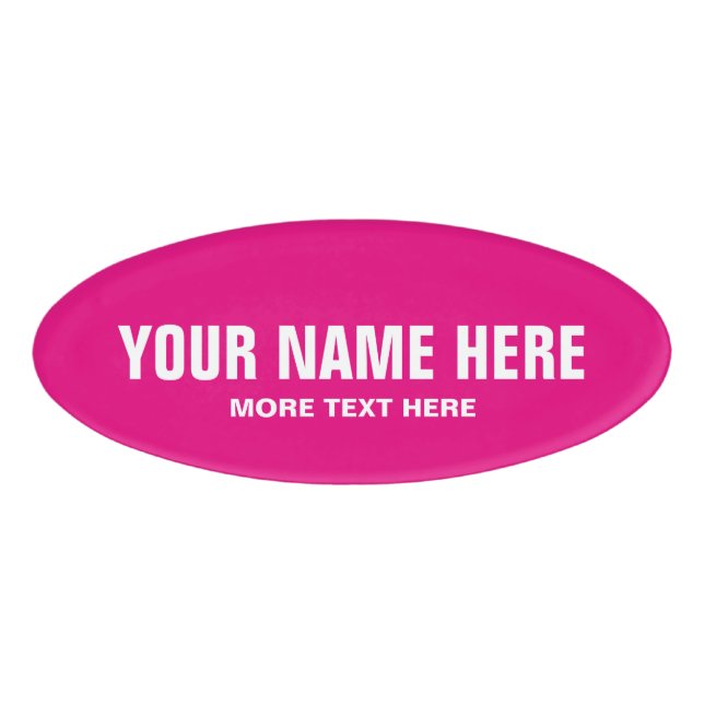 Personalised neon pink magnetic name badge tag (Front)