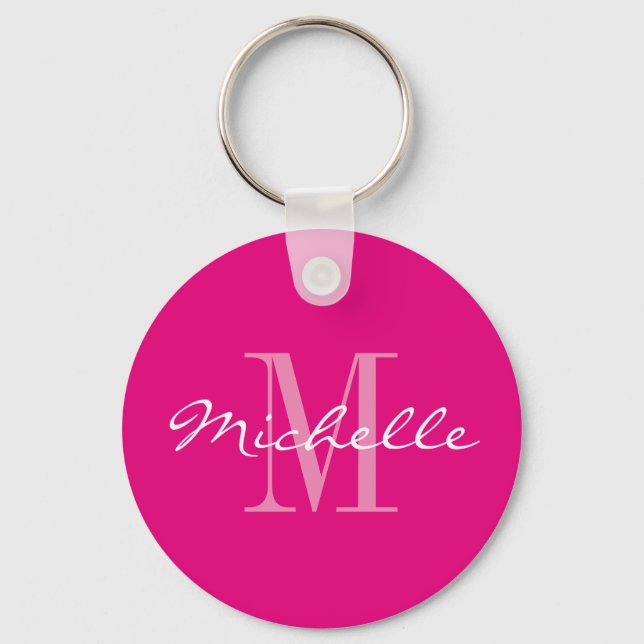 Personalised neon pink monogram button keychain (Front)