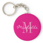 Personalised neon pink monogram button keychain