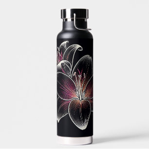 Personalised Neon pink & orange Lily Flower Water Bottle