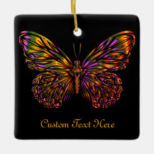Personalised Neon Rainbow Butterfly Ceramic Ornament