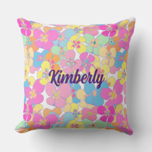 Personalised Neon Retro Floral Pink Cushion