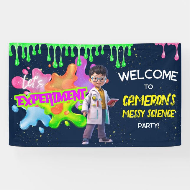 Personalised Neon Science STEM Experiment Party Banner (Horizontal)