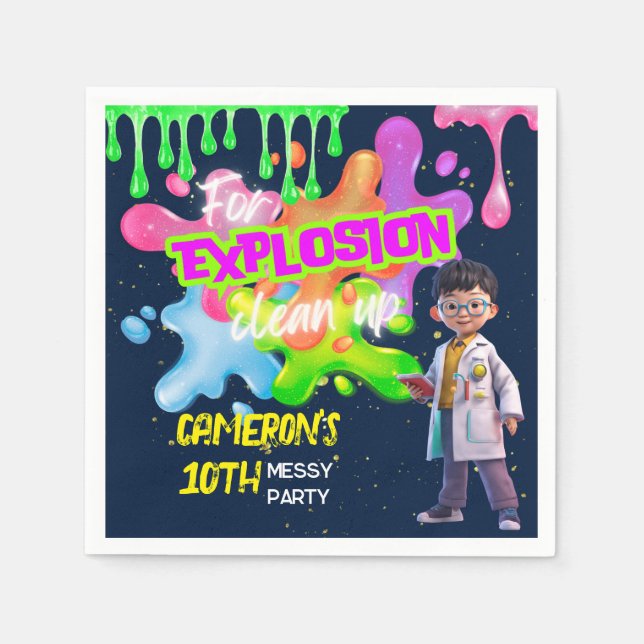 Personalised Neon Science STEM Experiment Party Napkin (Front)