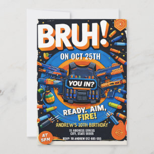Personalised Nerf Battle Birthday  Invitation