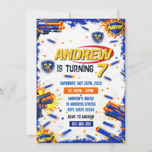 Personalised Nerf War Birthday Party Invitation 