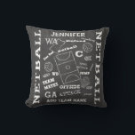 Personalised netball chalkboard style cushion<br><div class="desc">Just add your name and team name to create this unique momento or award for the netball player or netball team featuring a players name and team name as well as various netball terminology and positions as well as netball related graphics like a netball, a netball uniform and a netball...</div>