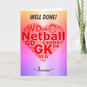 Personalised Netball Positions Heart Design Card