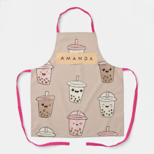 Personalised Neutral Cute Milky Bubble Tea Apron