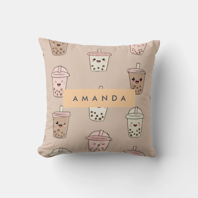Personalised Neutral Cute Milky Bubble Tea Cushion (Front)