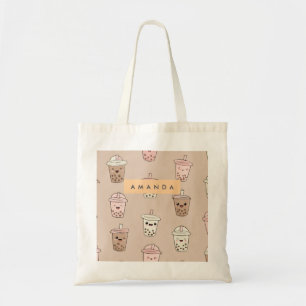 Personalised Neutral Cute Milky Bubble Tea Tote Bag