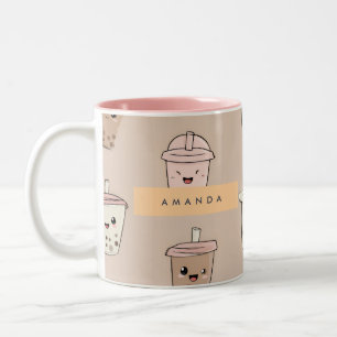 Personalised Neutral Cute Milky Bubble Tea Two-Tone Coffee Mug