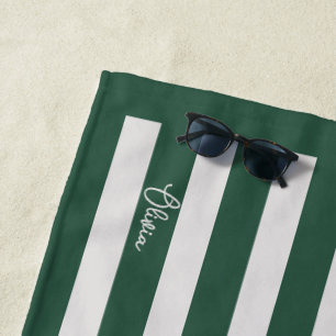 Personalised Neutral Stripe Custom Initials Modern Beach Towel