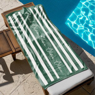 Personalised Neutral Stripe Custom Initials Modern Beach Towel