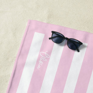 Personalised Neutral Stripe Custom Initials Modern Beach Towel