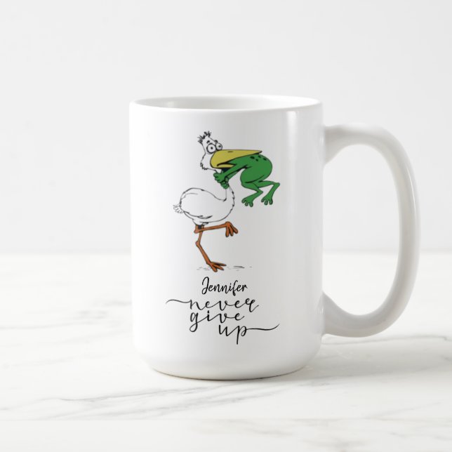 Personalised Never Give Up Frog Pelican Coffee Mug (Right)