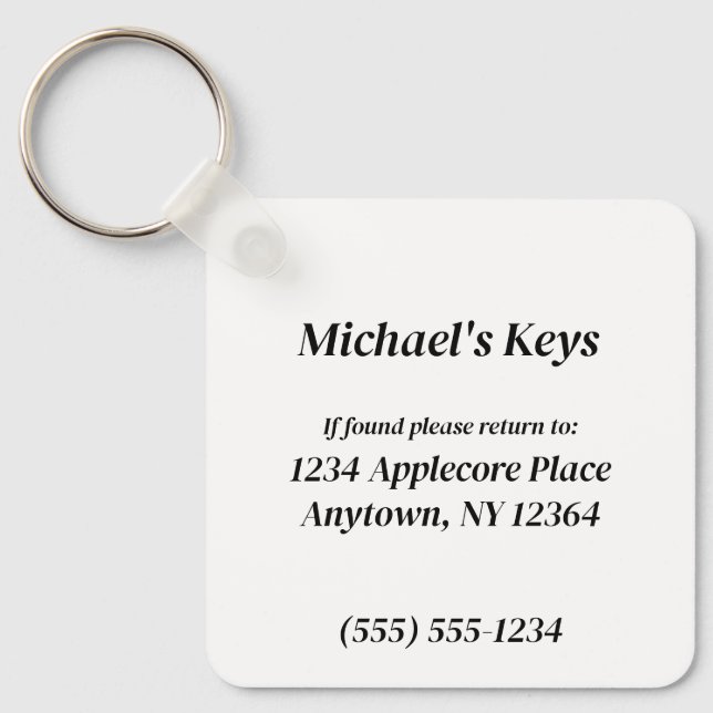 Personalised Never Lose Your Keys Information Key Ring (Front)