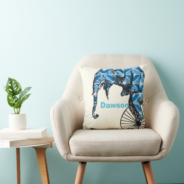 Personalised New Baby Boy's Room Circus Elephant Cushion (Chair)