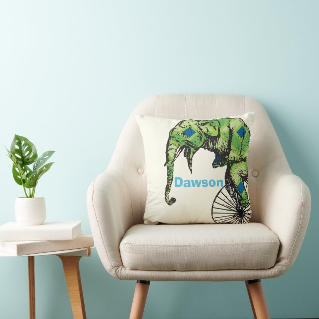 Personalised New Baby Boy's Room Circus Elephant Cushion (Chair)