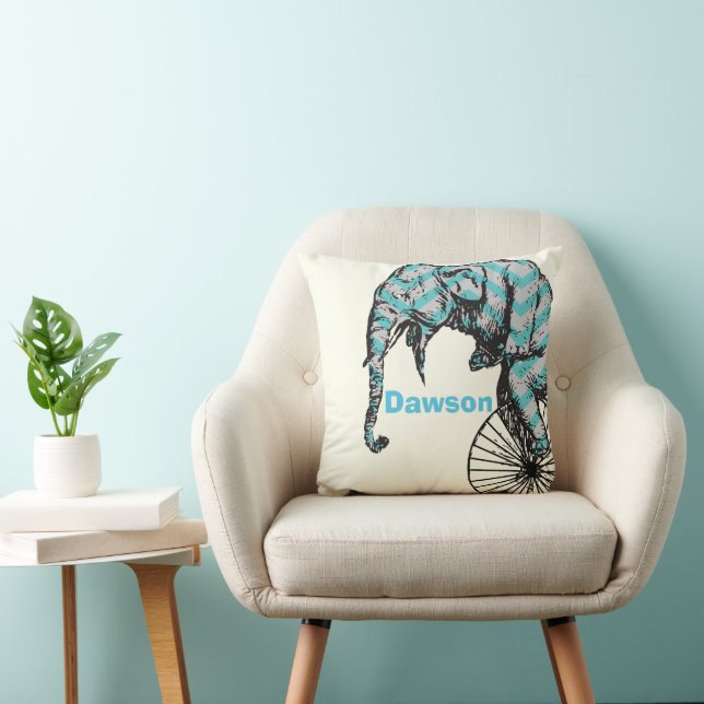 Personalised New Baby Boy's Room Circus Elephant Cushion (Chair)
