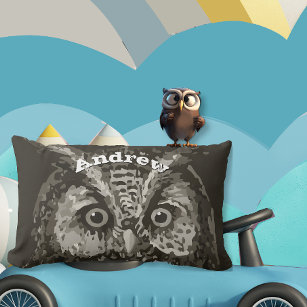 Personalised New Baby Boy's Room Cute Owl Lumbar Cushion