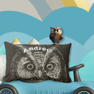 Personalised New Baby Boy's Room Cute Owl Lumbar Cushion
