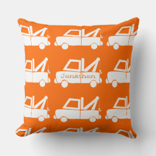 Personalised New Baby Boy's Room Orange Dump Truck Cushion