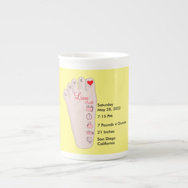 Personalised New Baby Gift Birth Stats Details  Bone China Mug (Front)