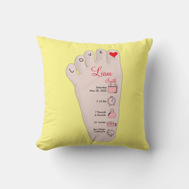 Personalised New Baby Gift Birth Stats Details Cushion (Front)
