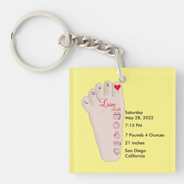 Personalised New Baby Gift Birth Stats Details Key Ring (Front)
