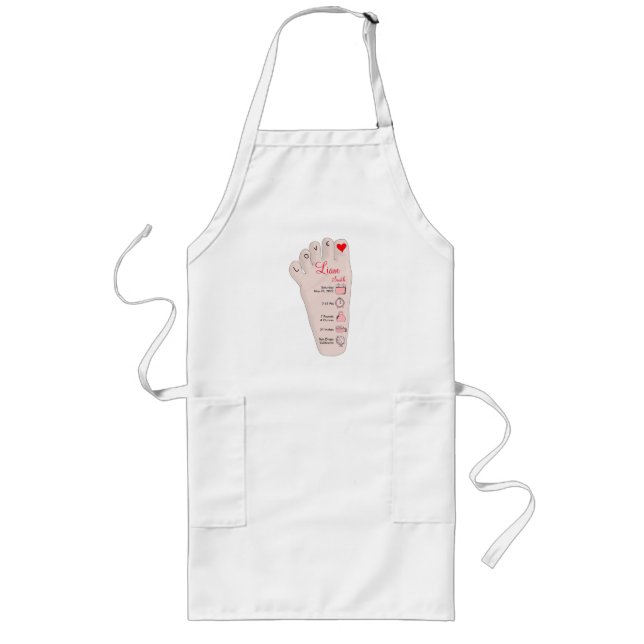 Personalised New Baby Gift Birth Stats Details Long Apron (Front)