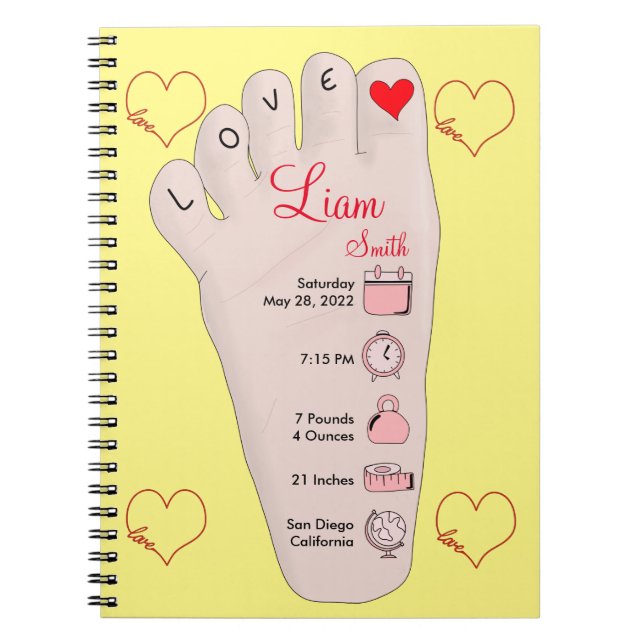 Personalised New Baby Gift Birth Stats Details Notebook (Front)