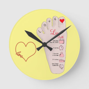 Personalised New Baby Gift Birth Stats Details Round Clock
