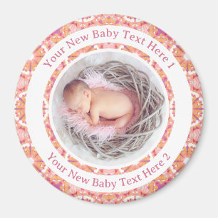 Personalised New Baby Girl Peach Pink Photo Gift Magnet