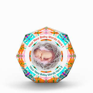 Personalised New Baby Parents Pink Orange Fun Gift Photo Block