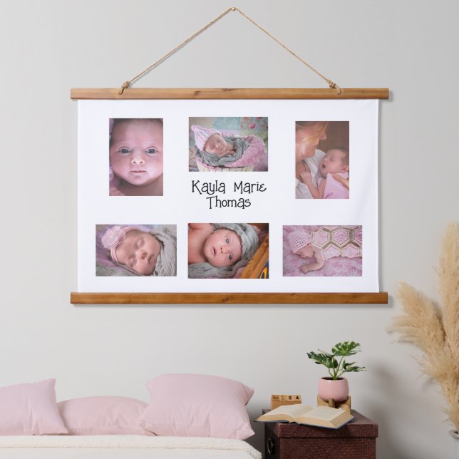 Personalised New Baby Photos Wall Hanging Hanging Tapestry (Bedroom)