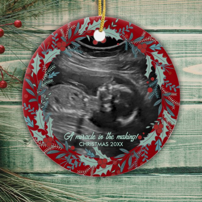 Personalised New Baby Reveal Ultrasound Christmas Ceramic Ornament (Creator Uploaded)