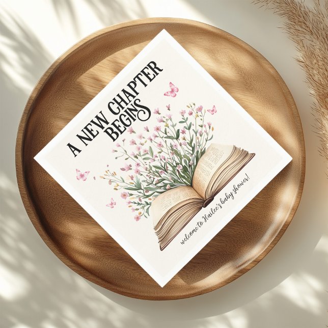 Personalised New Chapter Begins Book Baby Shower Napkin (Creator Uploaded)